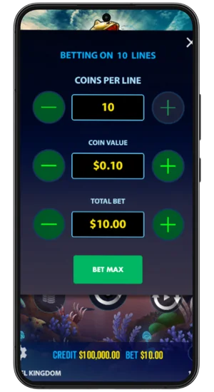 Big Bass Splash is opened; player is choosing his bet amount