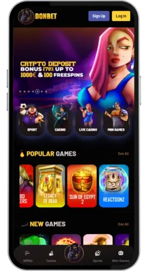 A casino homepage with the Big Bass Splash slot shown in the 