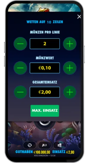 Big Bass Splash game ist geöffnet; der Spieler wählt den Einsatzbetrag